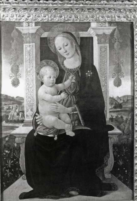Anonimo — Maestro di Marradi - sec. XV/ XVI - Madonna con Bambino in trono — insieme